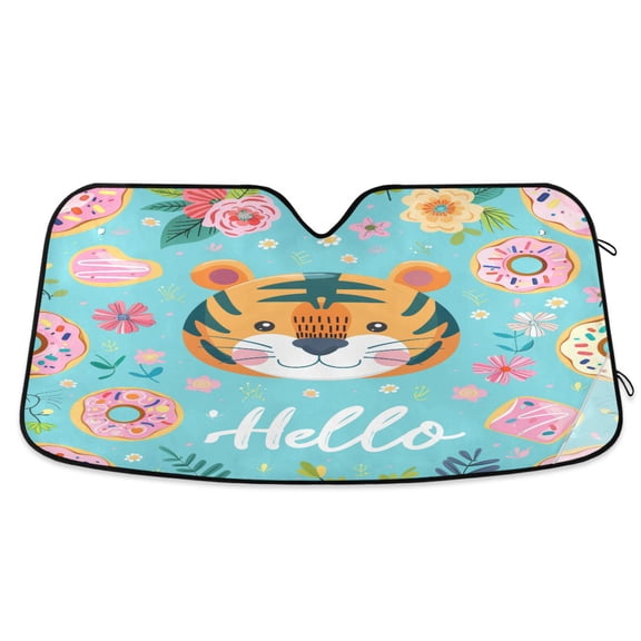 Hello Tiger Face Car Windshield Sun Shade Foldable Car Front Window Visor Heat and UV Protection 55x27.6