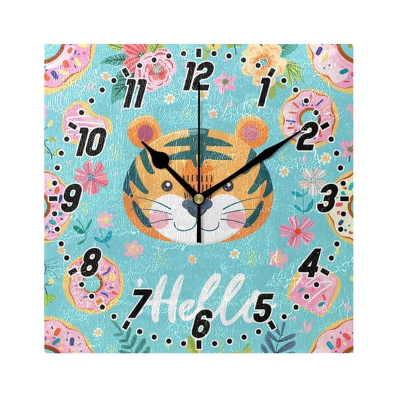 Hello Tiger Face Wall Clock Battery Operated Silent Non-Ticking Bedroom Office Kitchen Home School Decor 7.8"(Black)