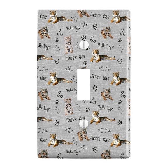 Hello Tiger Kitty Cat Paw Print Hearts Pattern Plastic Wall Decor Toggle Light Switch Plate Cover