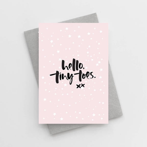 Hello Tiny Toes Baby Card Cute Pink Star Design Ideal for Newborn Celebrations, Baby Showers, and Gender Reveal Envelope Included, Blank Inside for Personal Wishes