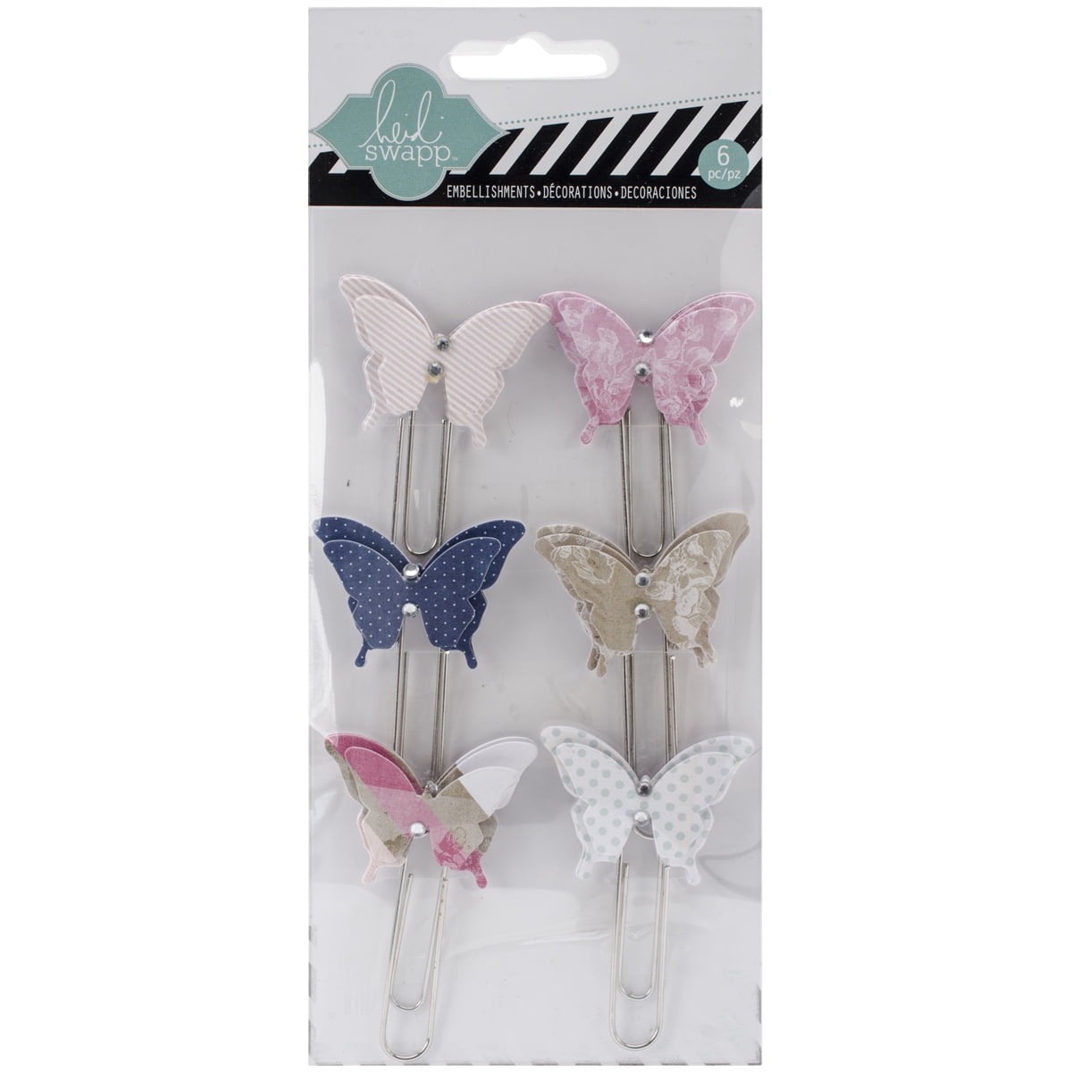 Hello Today Dimensional Butterfly Large Paper Clips 6/ W/Rhinestone