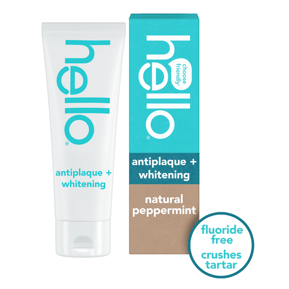 hello Antiplaque and Whitening Fluoride Free Toothpaste, Natural Peppermint, 5 oz