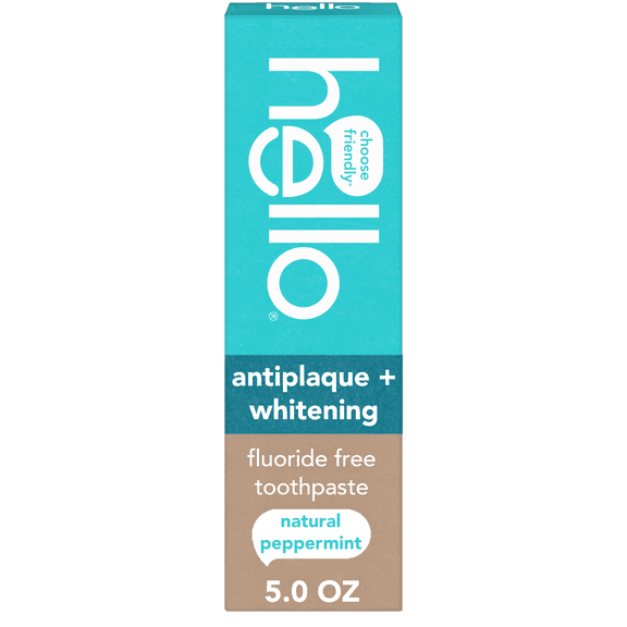 hello Antiplaque and Whitening Fluoride Free Toothpaste, Natural Peppermint, 5 oz