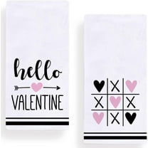 Hello Valentine Kitchen Towels Dish Towels, 18x26 Inch Love Hearts Anniversary Decoration Hand Towels Set of 2 (Pink)
