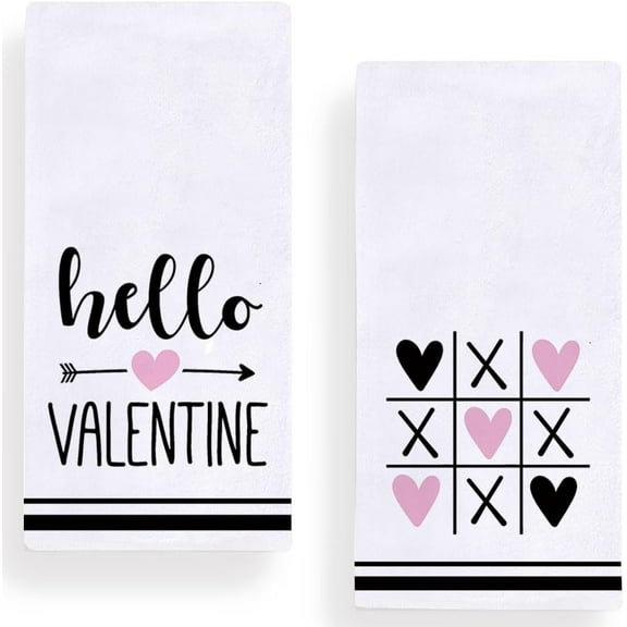 Hello Valentine Kitchen Towels Dish Towels, 18x26 Inch Love Hearts Anniversary Decoration Hand Towels Set of 2 (Pink)