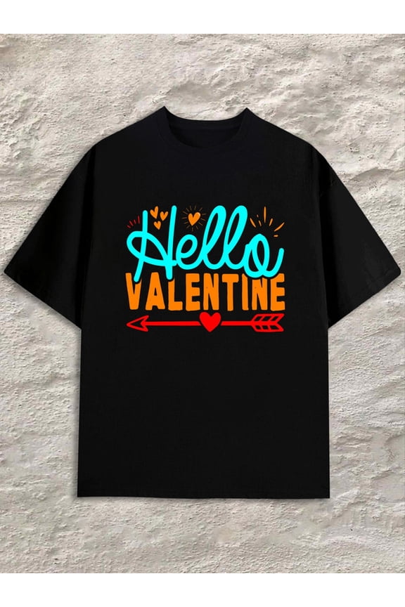 Hello Valentine Men black Everyday and weekend wear Unique Design Unisex Shirt Short Sleeve tshirts Vintage Unisex Shirt Crewneck tshirts Funny Unisex Shirt Crewneck tshirts