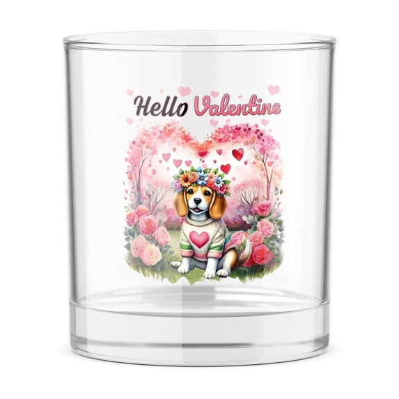 Hello Valentine’s Day Beagle Flower Crown Romantic Pink Floral 11oz Whiskey Glass Mug Beagles Dog Lover Gifts Idea Whiskey Cocktail Glasses Cup - 00031