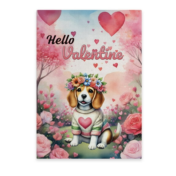 Hello Valentine’s Day Beagle Flower Crown Romantic Pink Floral Vertical Matte Canvas Poster Beagles Dog Lover Gifts Idea Wall Art Home Decor - 00031