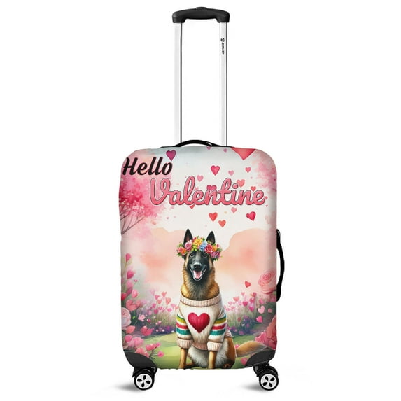 Hello Valentine’s Day Belgian Malinois Flower Crown Romantic Pink Floral Travel Luggage Cover Sheepdog Dog Lover Gifts Suitcase Dust Protective Decor - 00031