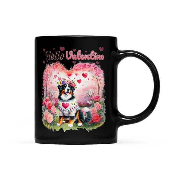 Hello Valentine’s Day Bernese Mountain Dog Flower Crown Romantic Pink Floral Mug Berner Lover Gifts Coffee Tea Cup - 00031