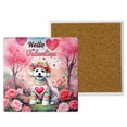 thumbnail image 1 of Hello Valentine’s Day Bichon Frise Flower Crown Romantic Pink Floral Set of 4 Stone Coasters Bichons Dog Lovers Gifts Idea 4x4in Absorbent Soapstone Coaster - 00031, 1 of 5