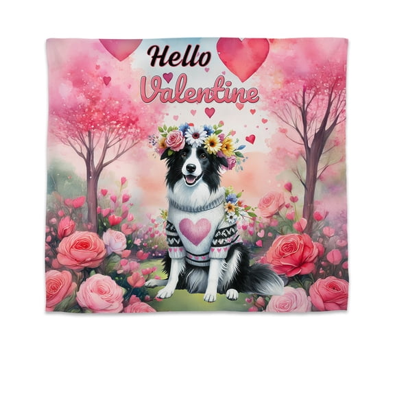 Hello Valentine’s Day Border Collie Flower Crown Romantic Pink Floral Tapestry Borders Dog Lovers Gifts Idea Wall Hanging Backdrop Home Decor - 00031