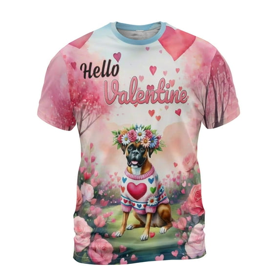 Hello Valentine’s Day Boxer Flower Crown Romantic Pink Floral All Over Print 3D Shirt Unisex Merch Boxers Dog Lover Gifts Idea - 00031