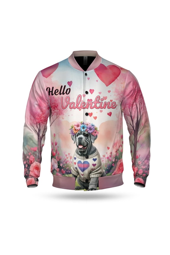 Hello Valentine’s Day Cane Corso Flower Crown Romantic Pink Floral All Over Print 3D Baseball Jacket Italian Mastiff Dog Lover Gifts Idea Bomber Jacket Softball - 00031