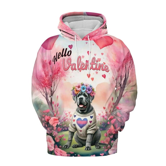 Hello Valentine’s Day Cane Corso Flower Crown Romantic Pink Floral All Over Print 3D Hoodie Unisex Merch Hoodies Italian Mastiff Dog Lover Gifts Idea - 00031