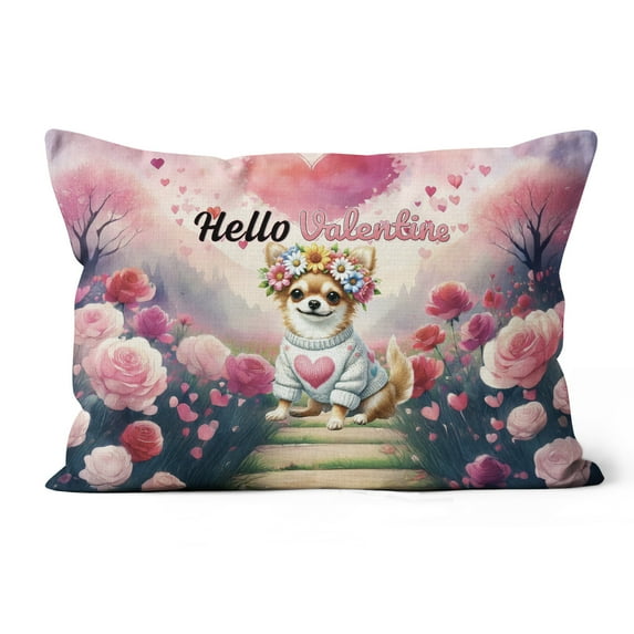 Hello Valentine’s Day Chihuahua Flower Crown Romantic Pink Floral Pillow Cushion Double Sided Dog Lover Gifts Idea Throw Pillow - 00031
