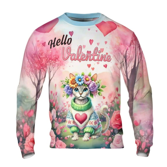 Hello Valentine’s Day Devon Rex Flower Crown Romantic Pink Floral All Over Print 3D Sweatshirt Unisex Merch Cat Lover Kitten Owner Gifts - 00031