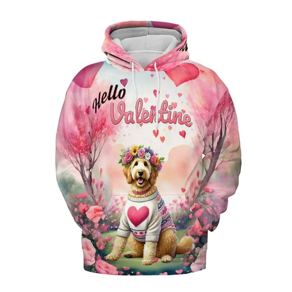 Hello Valentine’s Day Goldendoodle Flower Crown Romantic Pink Floral All Over Print 3D Hoodie Unisex Merch Hoodies Doodle Dog Lover Gifts Idea - 00031