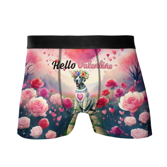 Hello Valentine’s Day Great Dane Flower Crown Romantic Pink Floral All Over Print Boxer Briefs Underwear for Men Dad Danes Dog Lover Gifts - 00031