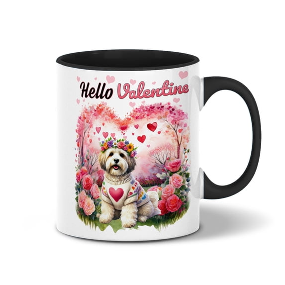 Hello Valentine’s Day Havanese Flower Crown Romantic Pink Floral 11oz Accent Two-tone Mug Havanese Dog Lover Gifts Idea Coffee Tea Cup - 00031