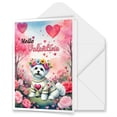 thumbnail image 1 of Hello Valentine’s Day Maltese Flower Crown Romantic Pink Floral 5x7in Folded Greeting Card Maltese Dog Lover Gifts Idea Single Note Card with Envelope - 00031, 1 of 5