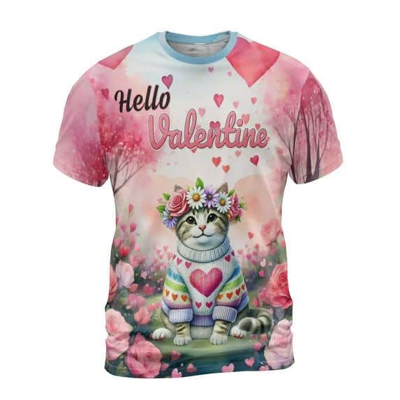 Hello Valentine’s Day Manx Flower Crown Romantic Pink Floral All Over Print 3D Shirt Unisex Merch Cat Lover Kitten Owner Gifts - 00031