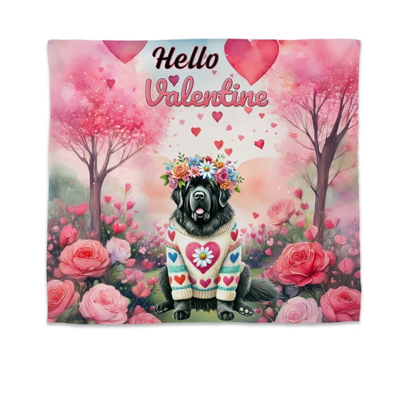Hello Valentine’s Day Newfoundland Flower Crown Romantic Pink Floral Tapestry Newfie Dog Lover Gifts Wall Hanging Backdrop Home Decor - 00031