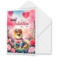 thumbnail image 1 of Hello Valentine’s Day Pomeranian Flower Crown Romantic Pink Floral 5x7in Folded Greeting Card Pom Dog Lover Gifts Single Note Card with Envelope - 00031, 1 of 5