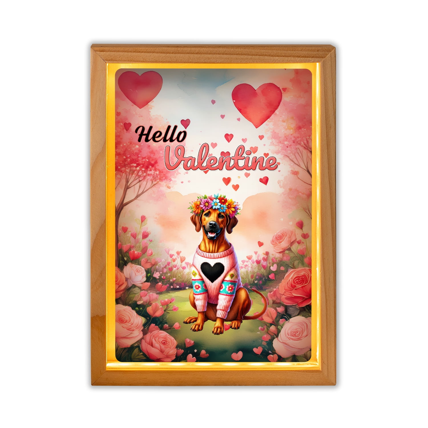 Hello Valentine’s Day Rhodesian Ridgeback Flower Crown Romantic Pink ...