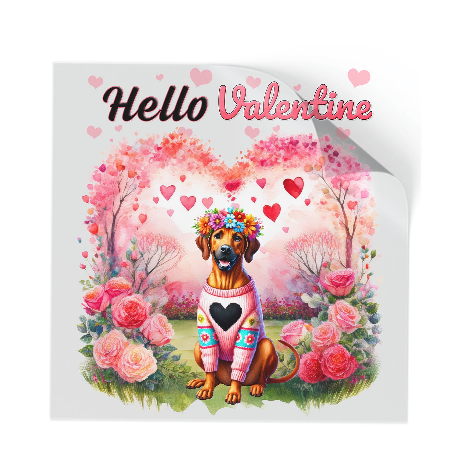Hello Valentine’s Day Rhodesian Ridgeback Flower Crown Romantic Pink ...