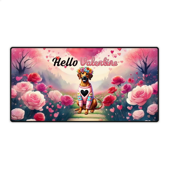 Hello Valentine’s Day Rhodesian Ridgeback Flower Crown Romantic Pink Floral Desk Mat Full Keyboard Mouse Pad Ridgebacks Dog Lover Gifts Large Mousepad - 00031
