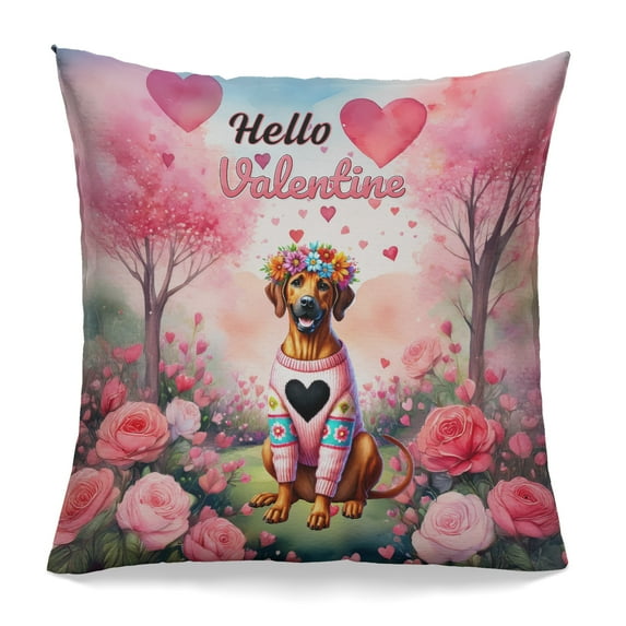 Hello Valentine’s Day Rhodesian Ridgeback Flower Crown Romantic Pink Floral Pillowcase Double Sided Ridgebacks Dog Lover Gifts Pillow Case Covers - 00031
