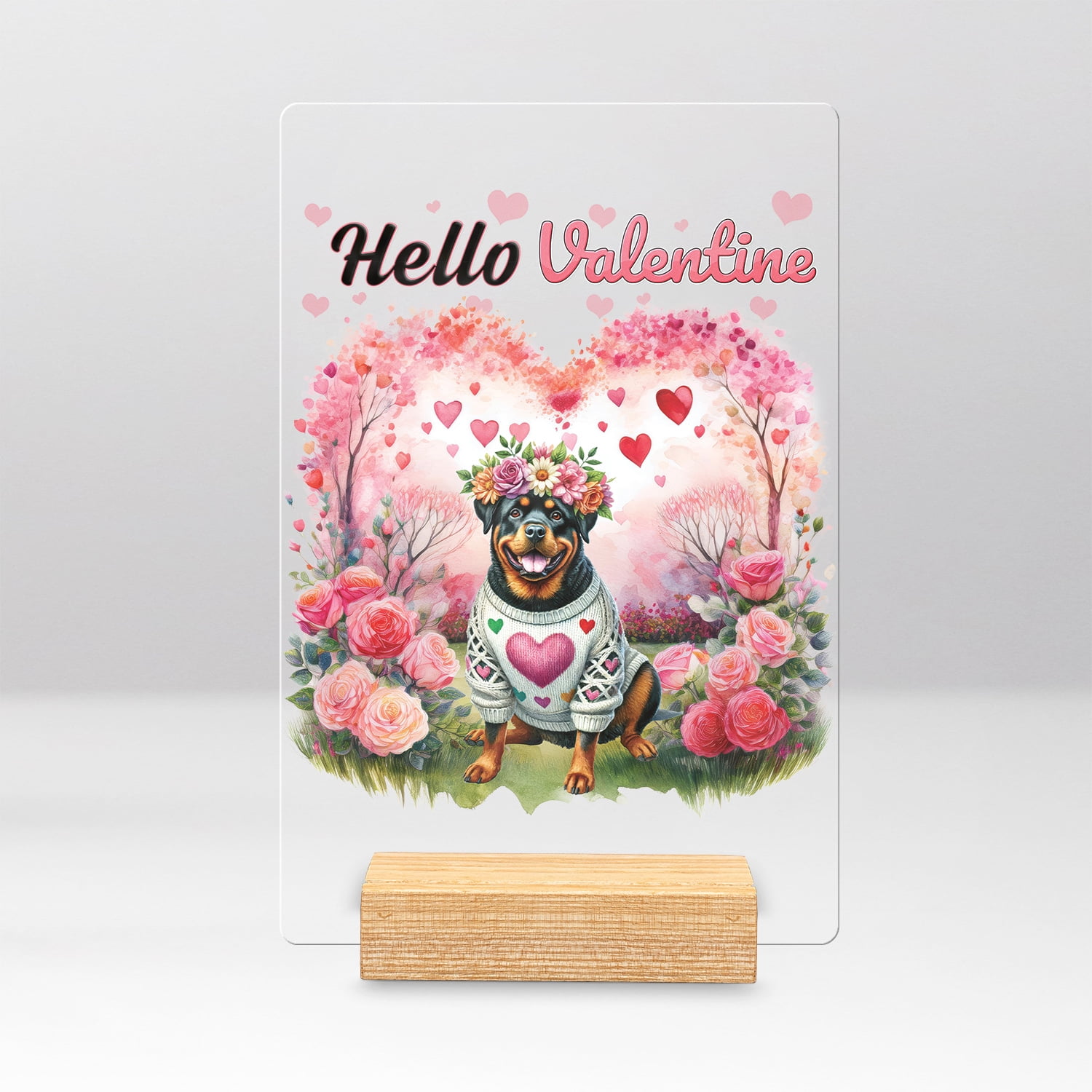 Hello Valentine’s Day Rottweiler Flower Crown Romantic Pink Floral ...