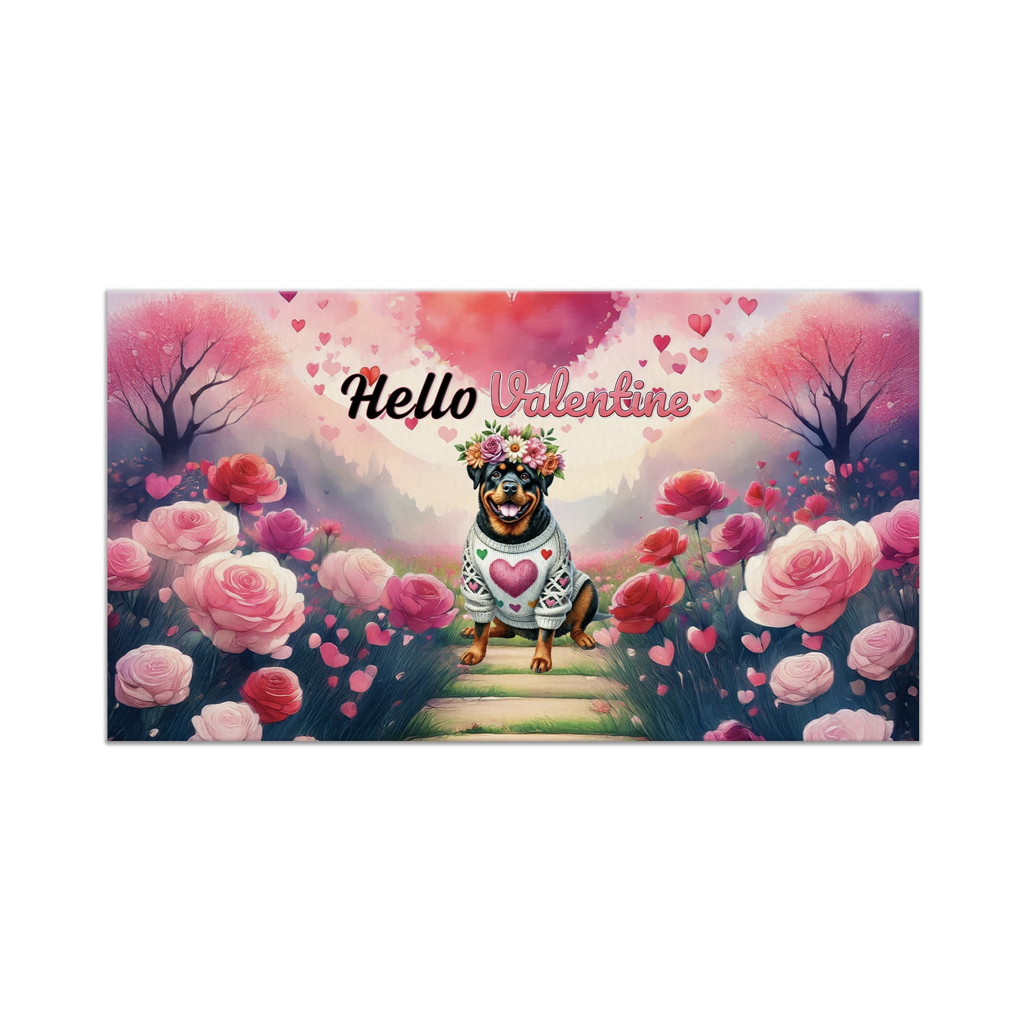 Hello Valentine’s Day Rottweiler Flower Crown Romantic Pink Floral ...