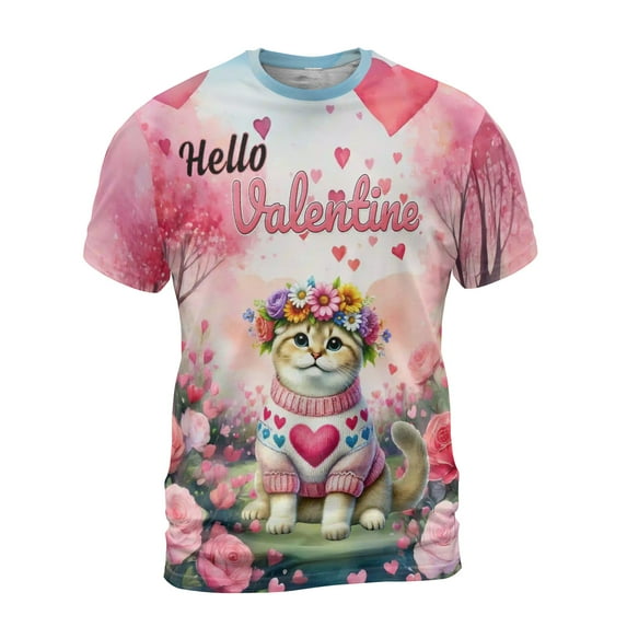 Hello Valentine’s Day Scottish Fold Flower Crown Romantic Pink Floral All Over Print 3D Shirt Unisex Merch Cat Lover Kitten Owner Gifts - 00031