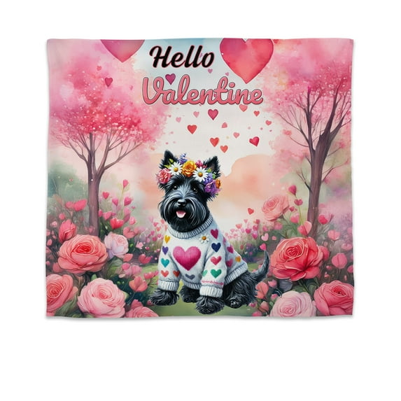 Hello Valentine’s Day Scottish Terrier Flower Crown Romantic Pink Floral Tapestry Scottie Dog Lover Gifts Wall Hanging Backdrop Home Decor - 00031
