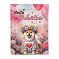 thumbnail image 1 of Hello Valentine’s Day Shiba Inu Flower Crown Romantic Pink Floral Cozy Fleece Blanket Shibas Dog Lovers Gifts Idea Warm Soft Throw Blanket - 00031, 1 of 5