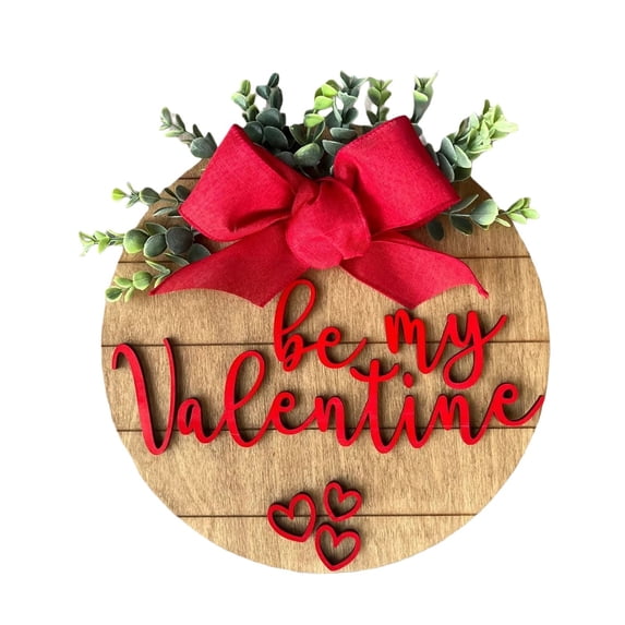 Hello Valentine's Day Sign for Front Door 12 Inches Wood Red Pink Round with Bow Valentine's Day Door Wreath Hanger Indoor Wall Hanging Decoration for Wedding Home Outdoor Porch