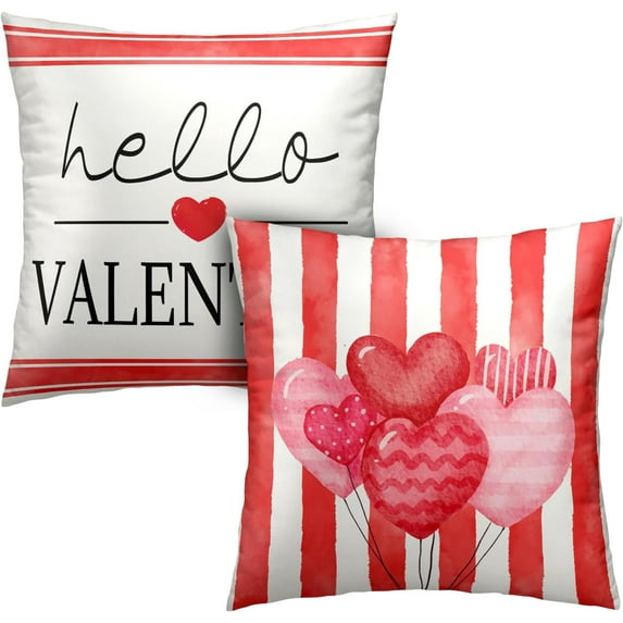 Hello Valentines Day Pillow Covers 18x18 Set of 2 Pink White Stripes Pillow Covers Balloons Valentines Day Throw Pillows Decorative Cushion Cases Home Decor for Couch Bed
