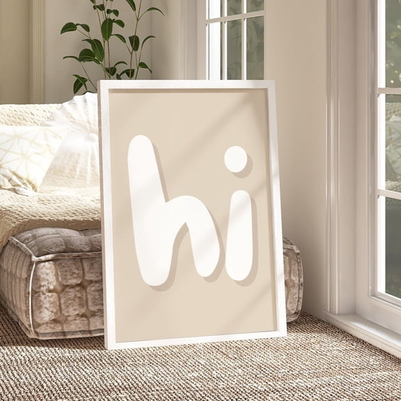 Hello Wall Art Print Beige Minimal Home Decor