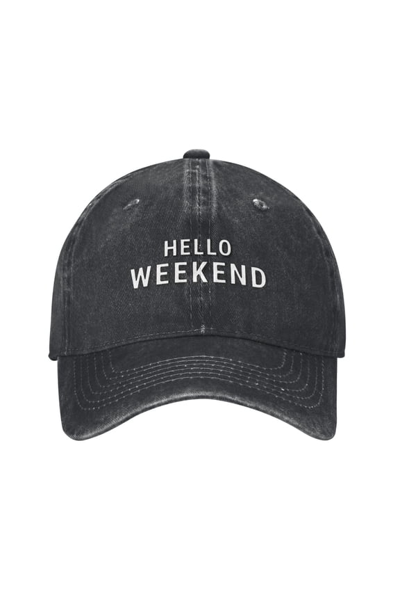 Hello Weekend Baseball Cap Vintage Soft Washed Denim,Golf Dad Hat Adjustable Trucker Hats for Men Women Unisex Adult,Black