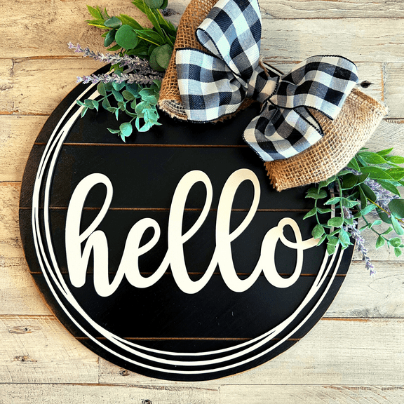 Hello Welcome Sign 14" | Hello Door Hanger | Wood Door Hanger