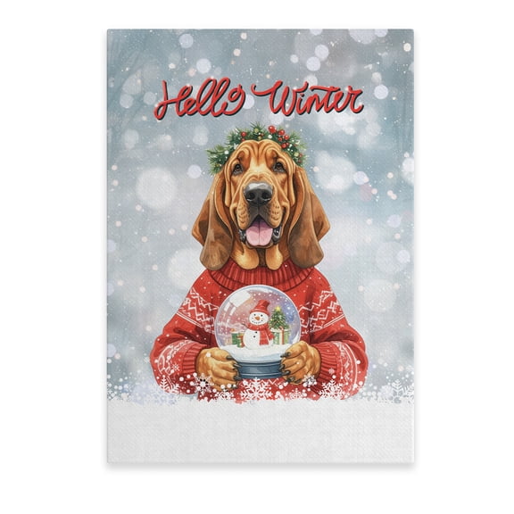 Hello Welcome Winter Bloodhound Holding Snow Globe Snowman Vertical Matte Canvas Poster Dog Lover Wall Art Home Decor - 13015