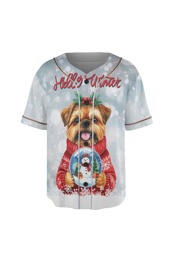 Hello Welcome Winter Brussels Griffon Holding Snow Globe Snowman All Over Print 3D Baseball Shirt Griff Dog Lover Softball Sport - 13015