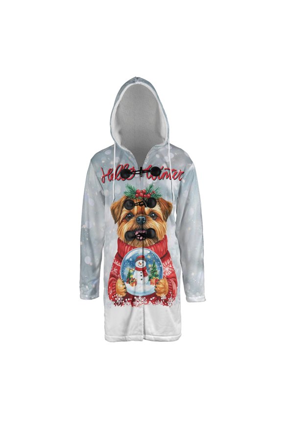 Hello Welcome Winter Brussels Griffon Holding Snow Globe Snowman All Over Print 3D Hooded Duffle Toggle Coat Griff Dog Lover - 13015