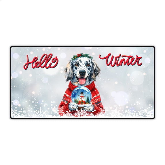 Hello Welcome Winter English Setter Holding Snow Globe Snowman Desk Mat Full Keyboard Mouse Pad Dog Lover Large Mousepad - 13015
