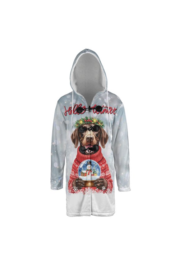 Hello Welcome Winter German Shorthaired Pointer Holding Snow Globe Snowman All Over Print 3D Hooded Duffle Toggle Coat GSP Lover Dog Gift - 13015