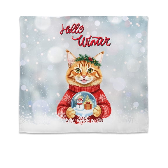 Hello Welcome Winter Maine Coon Holding Snow Globe Snowman Tapestry Cat Lover Kitten Owner Gifts Wall Hanging Backdrop Home Decor - 13015