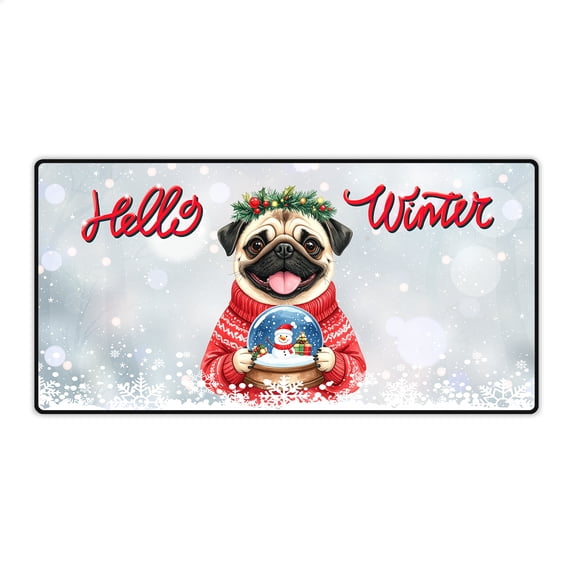 Hello Welcome Winter Pug Holding Snow Globe Snowman Desk Mat Full Keyboard Mouse Pad Dog Lover Gifts Large Mousepad - 13015