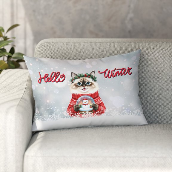 Hello Welcome Winter Ragdoll Holding Snow Globe Snowman Pillowcase Double Sided Cat Lover Kitten Owner Gifts Idea Pillow Case Covers - 13015